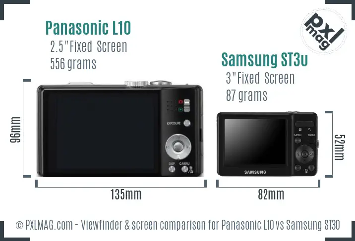 Panasonic L10 vs Samsung ST30 Screen and Viewfinder comparison