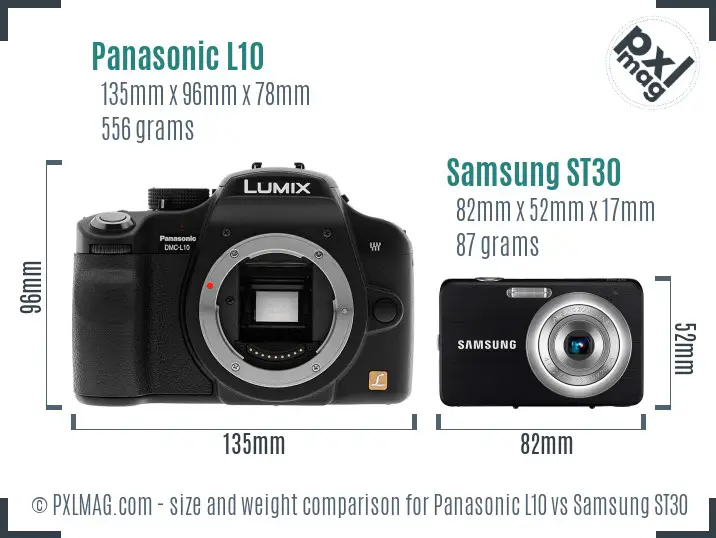 Panasonic L10 vs Samsung ST30 size comparison