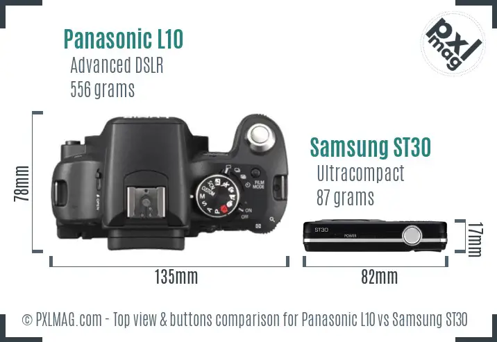 Panasonic L10 vs Samsung ST30 top view buttons comparison