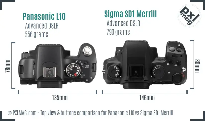 Panasonic L10 vs Sigma SD1 Merrill top view buttons comparison