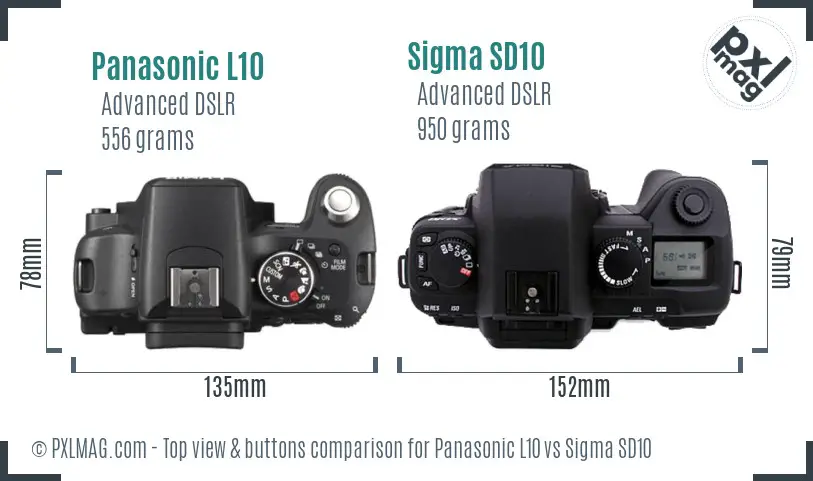 Panasonic L10 vs Sigma SD10 top view buttons comparison
