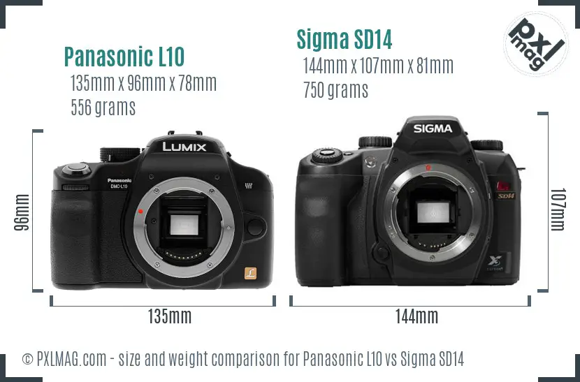 Panasonic L10 vs Sigma SD14 size comparison