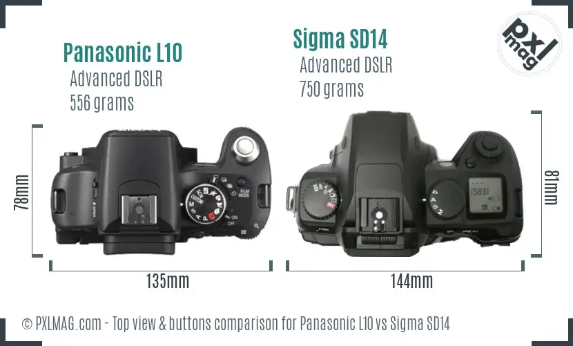 Panasonic L10 vs Sigma SD14 top view buttons comparison