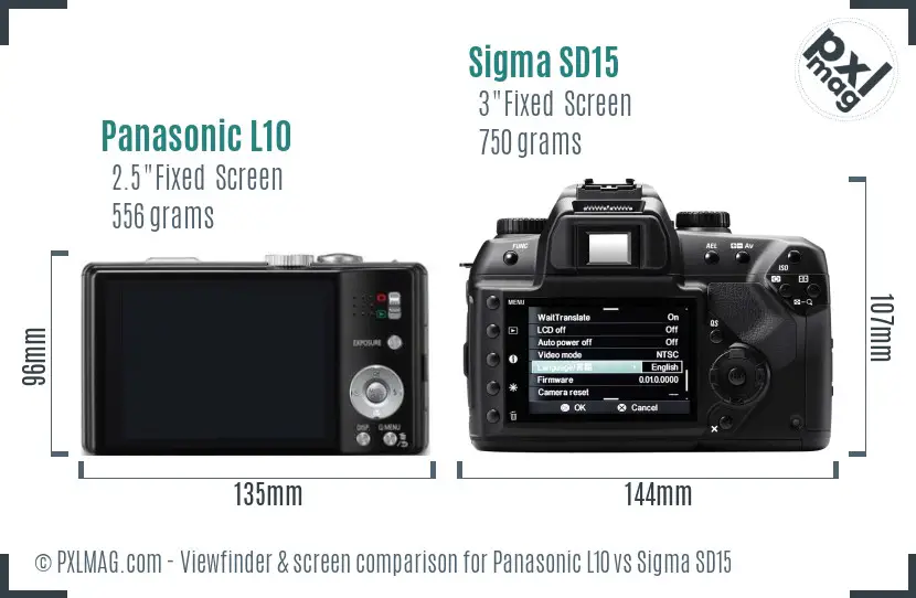 Panasonic L10 vs Sigma SD15 Screen and Viewfinder comparison