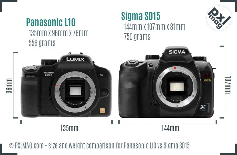 Panasonic L10 vs Sigma SD15 size comparison