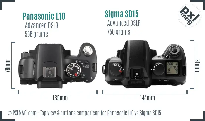 Panasonic L10 vs Sigma SD15 top view buttons comparison