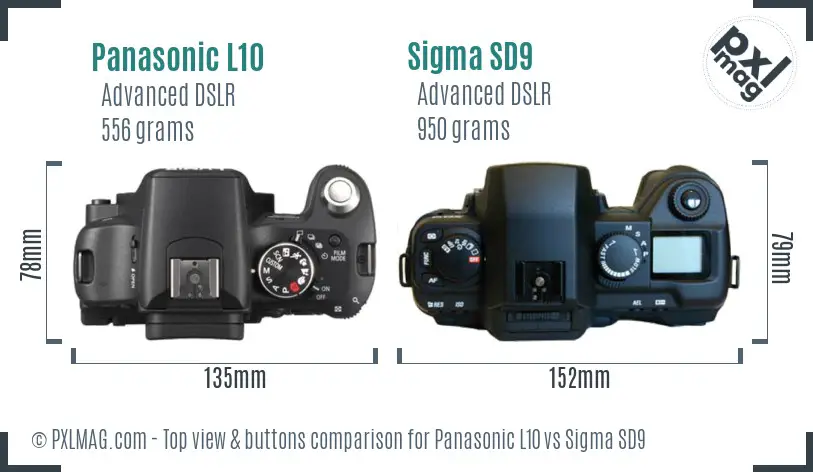 Panasonic L10 vs Sigma SD9 top view buttons comparison