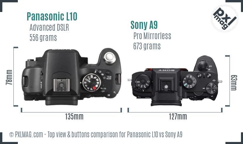 Panasonic L10 vs Sony A9 top view buttons comparison