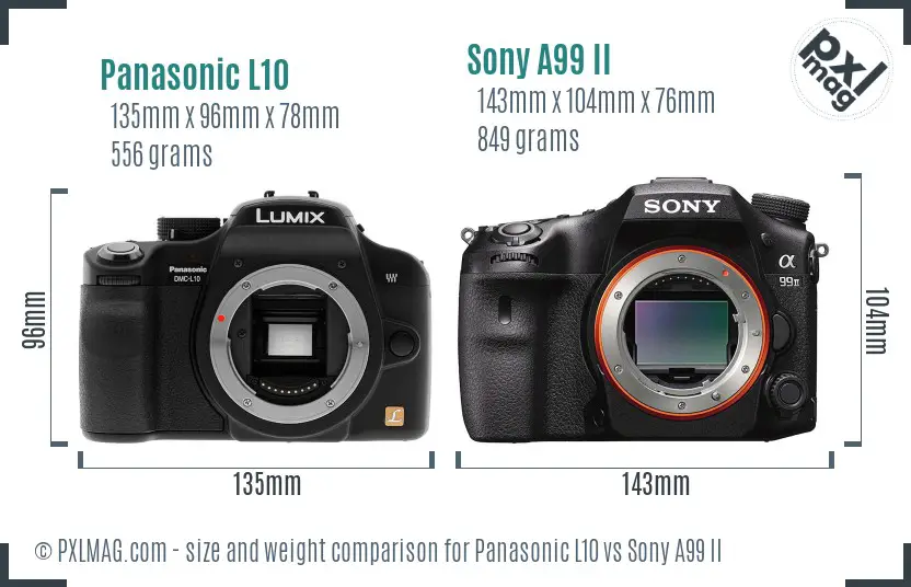 Panasonic L10 vs Sony A99 II size comparison