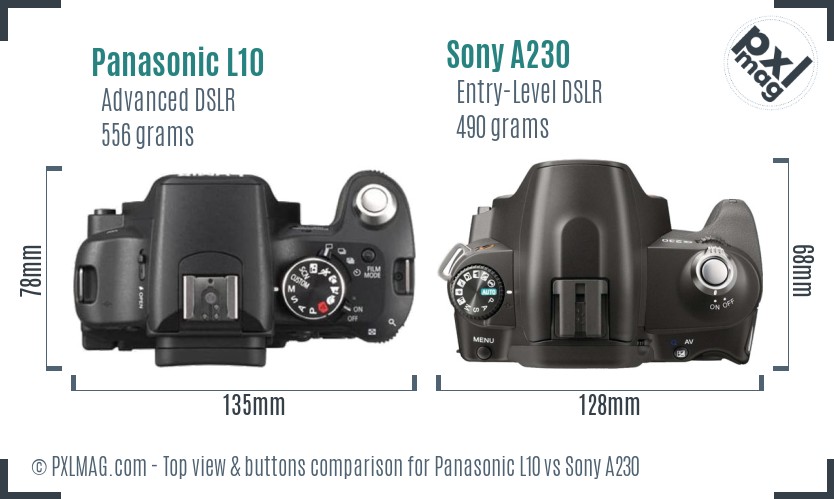 Panasonic L10 vs Sony A230 top view buttons comparison