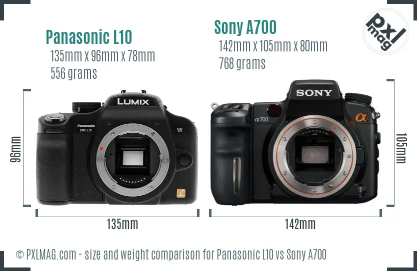 Panasonic L10 vs Sony A700 size comparison