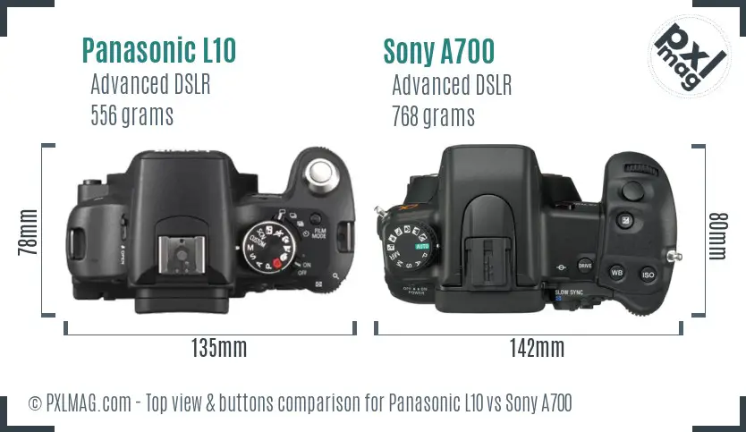 Panasonic L10 vs Sony A700 top view buttons comparison