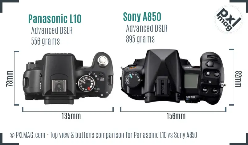 Panasonic L10 vs Sony A850 top view buttons comparison