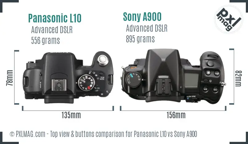 Panasonic L10 vs Sony A900 top view buttons comparison