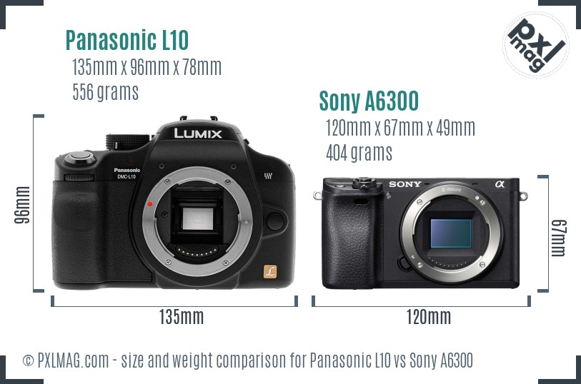 Panasonic L10 vs Sony A6300 size comparison