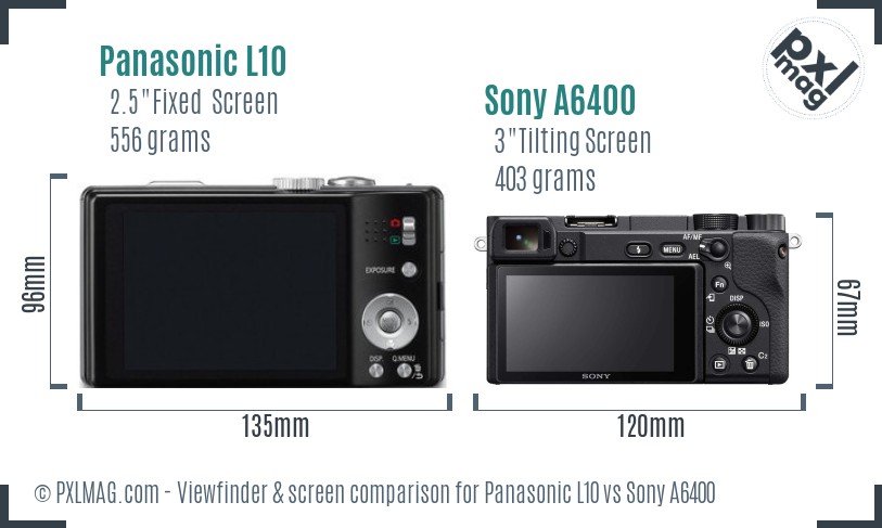 Panasonic L10 vs Sony A6400 Screen and Viewfinder comparison