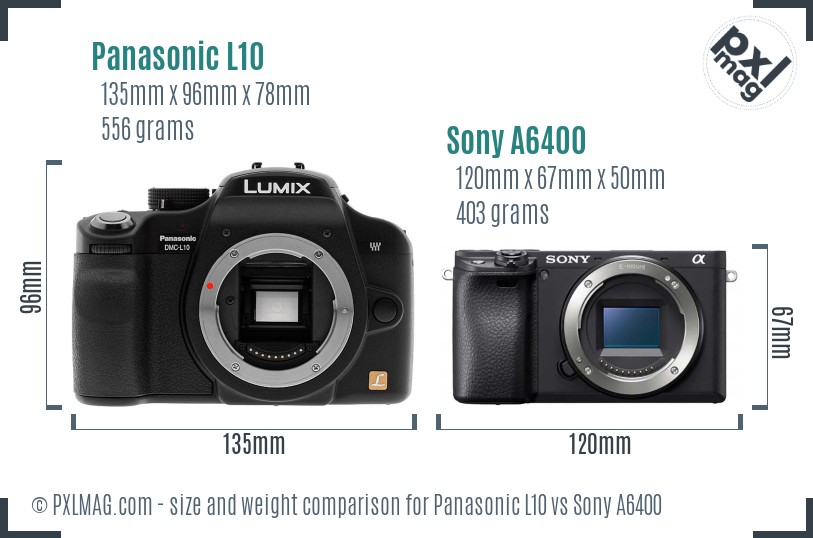 Panasonic L10 vs Sony A6400 size comparison