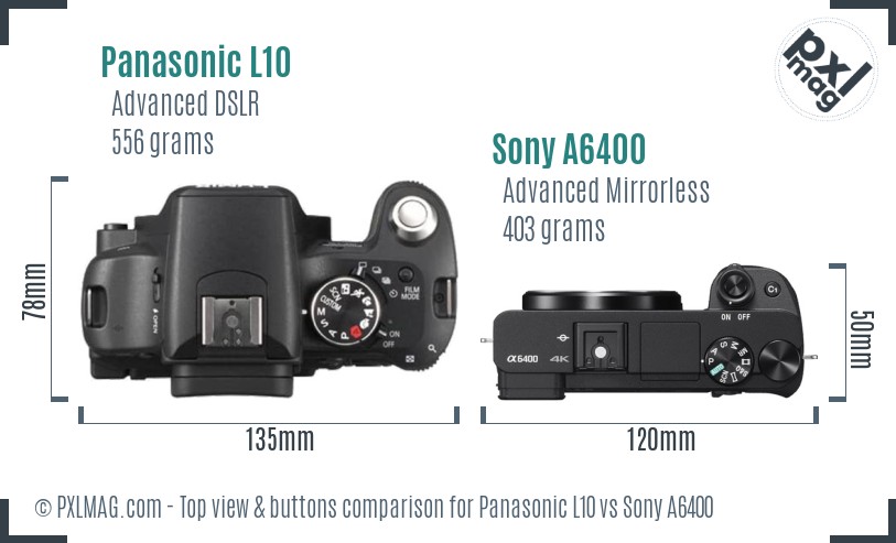 Panasonic L10 vs Sony A6400 top view buttons comparison