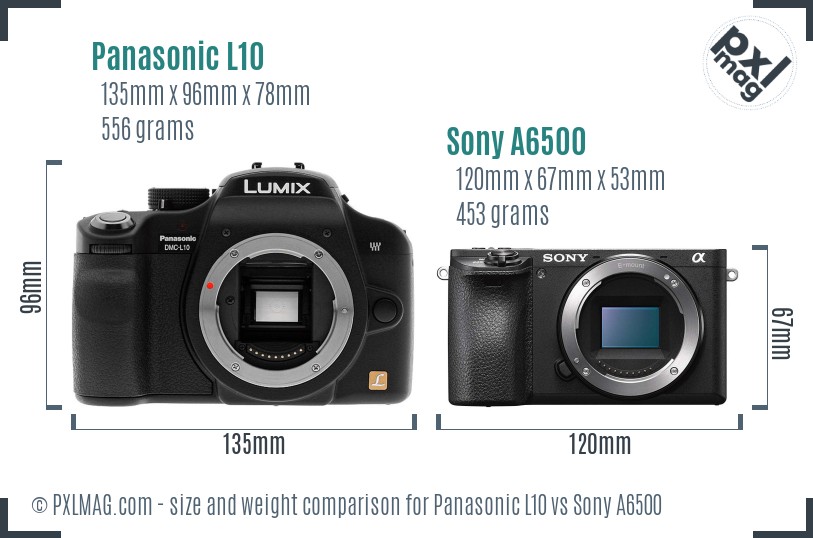 Panasonic L10 vs Sony A6500 size comparison