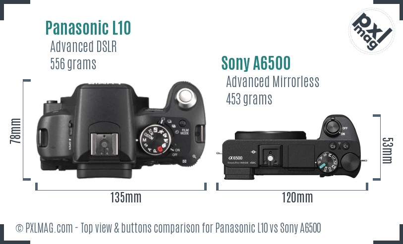 Panasonic L10 vs Sony A6500 top view buttons comparison