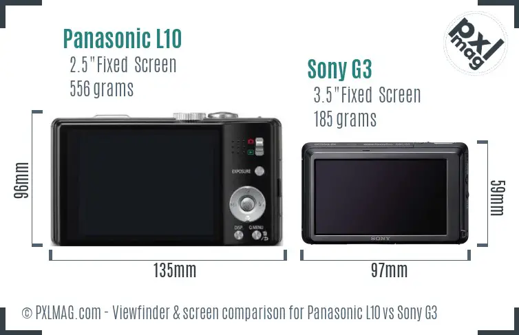 Panasonic L10 vs Sony G3 Screen and Viewfinder comparison