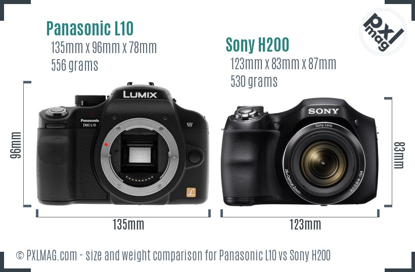 Panasonic L10 vs Sony H200 size comparison