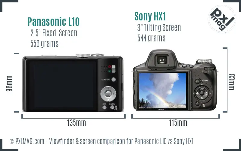 Back views of Panasonic L10 and Sony HX1 showing LCD screens and interface