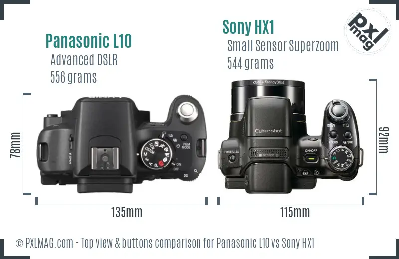 Top view showing control layout differences on the Panasonic L10 and Sony HX1
