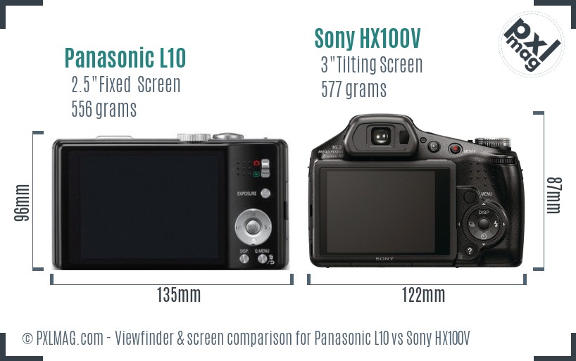 Panasonic L10 vs Sony HX100V Screen and Viewfinder comparison