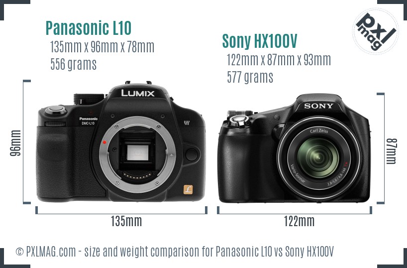 Panasonic L10 vs Sony HX100V size comparison Panasonic L10 vs Sony HX100V size comparison