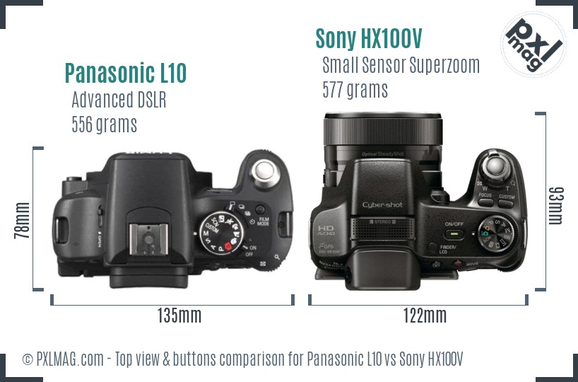 Panasonic L10 vs Sony HX100V top view buttons comparison