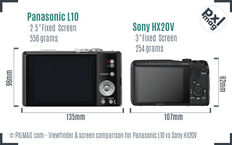 Panasonic L10 vs Sony HX20V Screen and Viewfinder comparison
