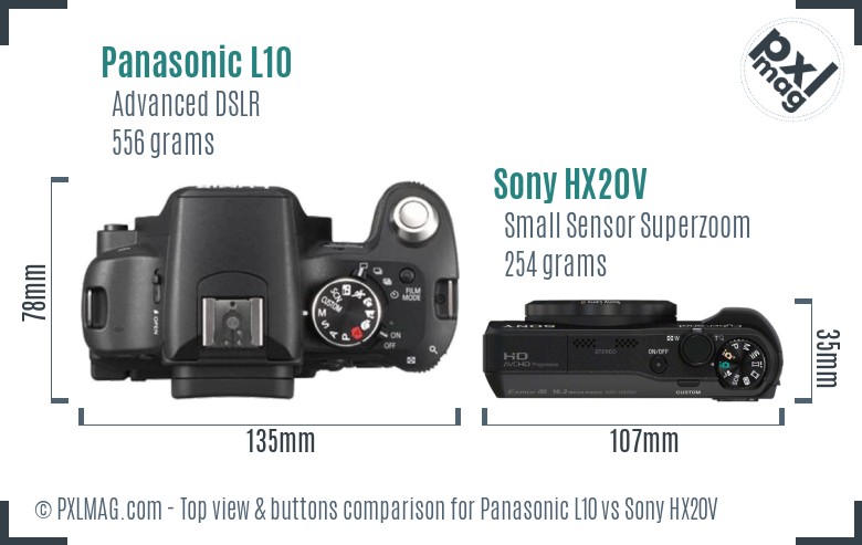 Panasonic L10 vs Sony HX20V top view buttons comparison