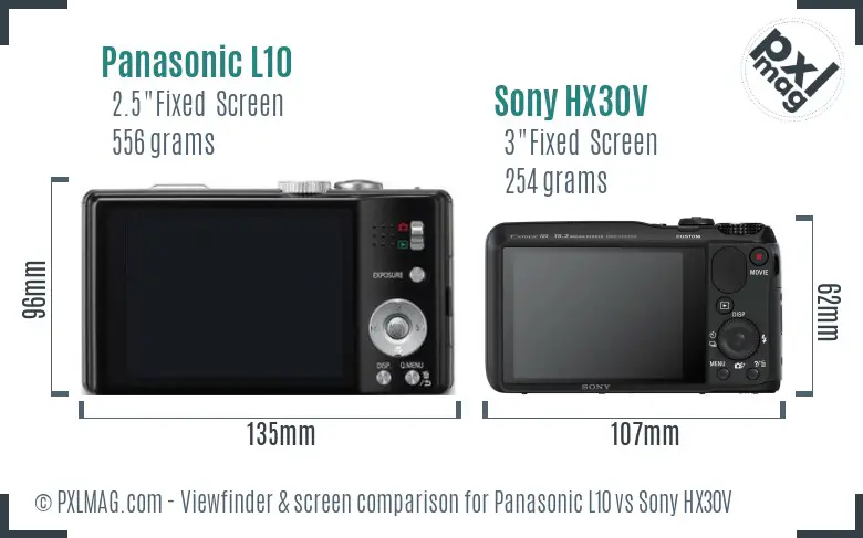 Panasonic L10 vs Sony HX30V Screen and Viewfinder comparison