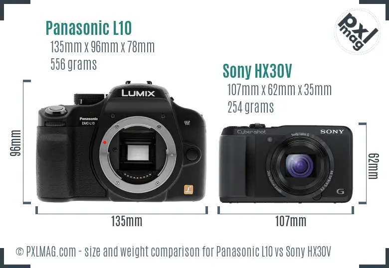 Panasonic L10 vs Sony HX30V size comparison