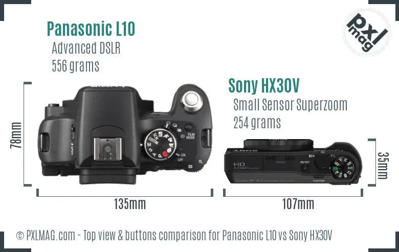 Panasonic L10 vs Sony HX30V top view buttons comparison