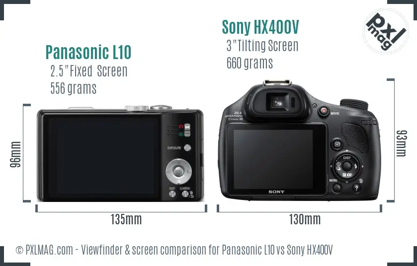 Panasonic L10 vs Sony HX400V Screen and Viewfinder comparison