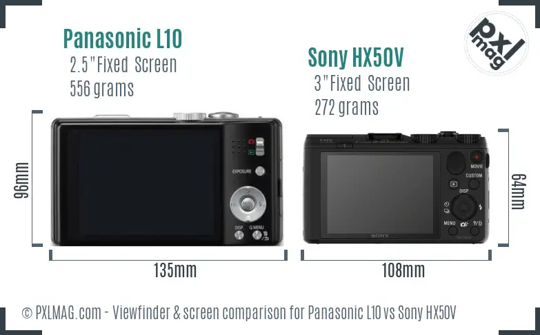 Panasonic L10 vs Sony HX50V Screen and Viewfinder comparison