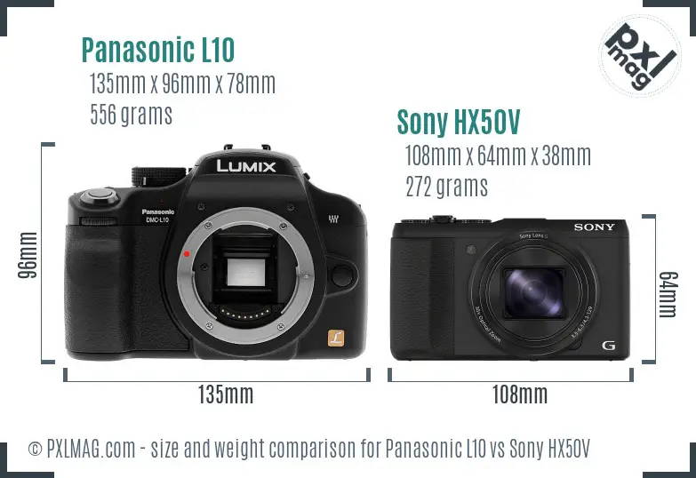 Panasonic L10 vs Sony HX50V size comparison