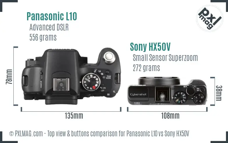 Panasonic L10 vs Sony HX50V top view buttons comparison