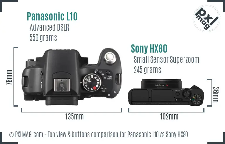 Panasonic L10 vs Sony HX80 top view buttons comparison Panasonic L10 vs Sony HX80 top view buttons comparison