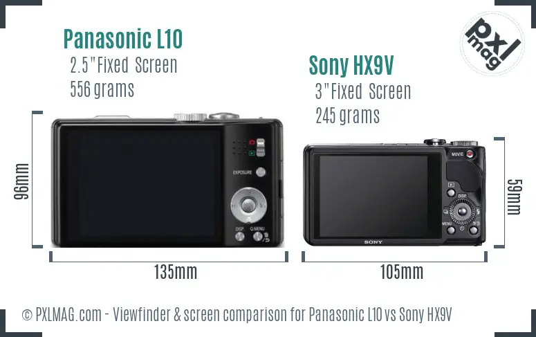 Panasonic L10 vs Sony HX9V Screen and Viewfinder comparison