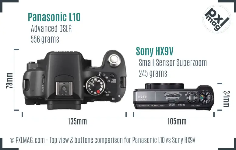 Panasonic L10 vs Sony HX9V top view buttons comparison