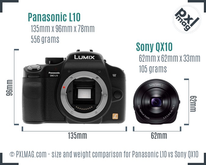 Panasonic L10 vs Sony QX10 size comparison Panasonic L10 vs Sony QX10 size comparison