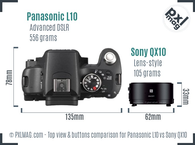 Panasonic L10 vs Sony QX10 top view buttons comparison