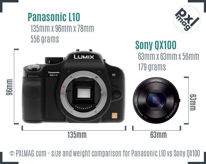 Panasonic L10 vs Sony QX100 size comparison