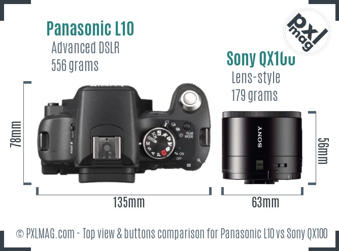 Panasonic L10 vs Sony QX100 top view buttons comparison