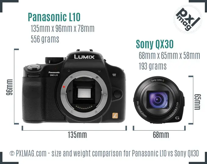 Panasonic L10 vs Sony QX30 size comparison Panasonic L10 vs Sony QX30 size comparison