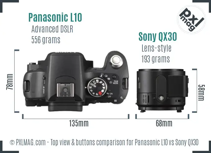 Panasonic L10 vs Sony QX30 top view buttons comparison