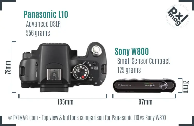 Panasonic L10 vs Sony W800 top view buttons comparison